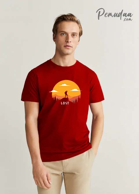 Mountain Travel T shirt  Cherry Red 