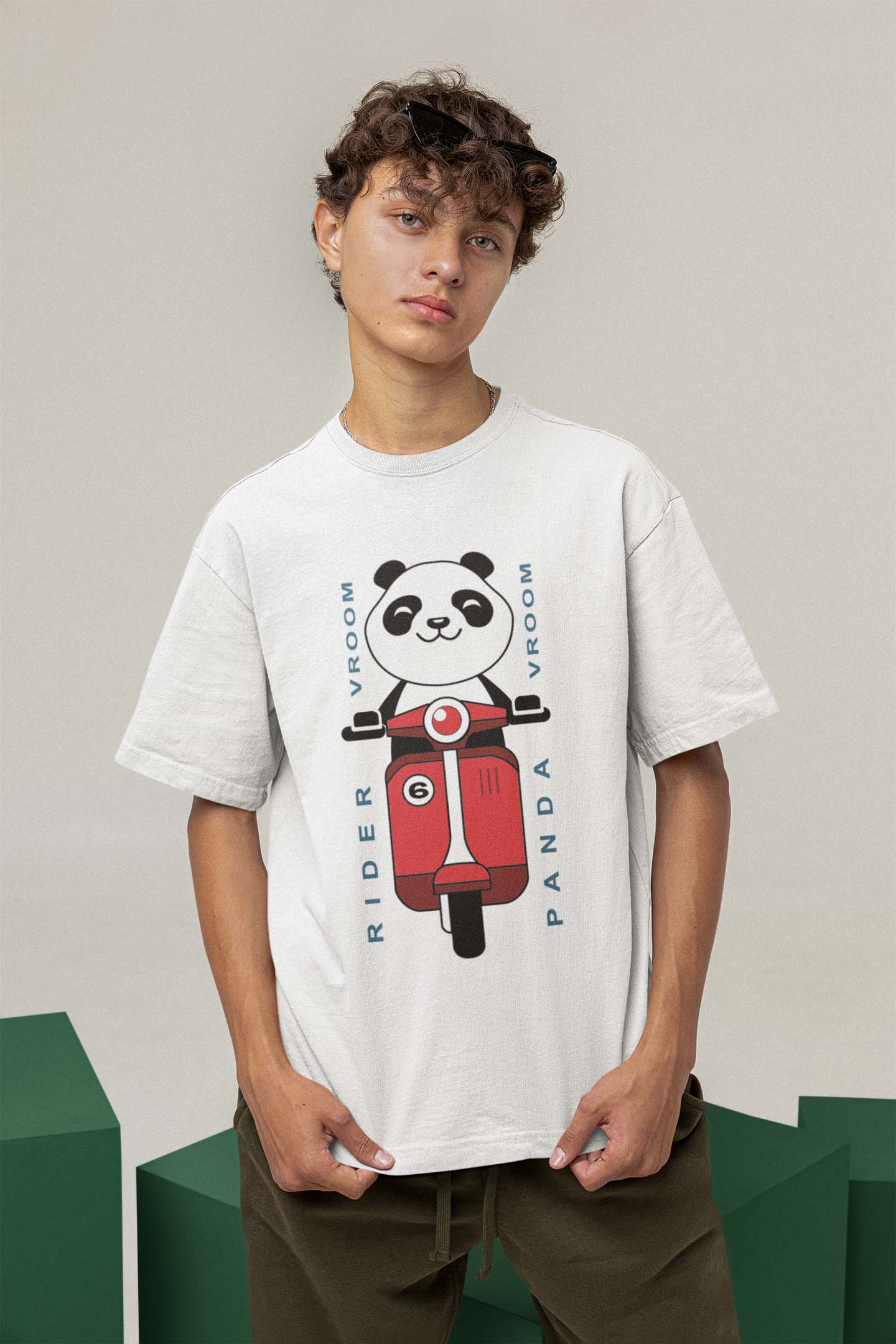 Rider Panda Printed T shirt white