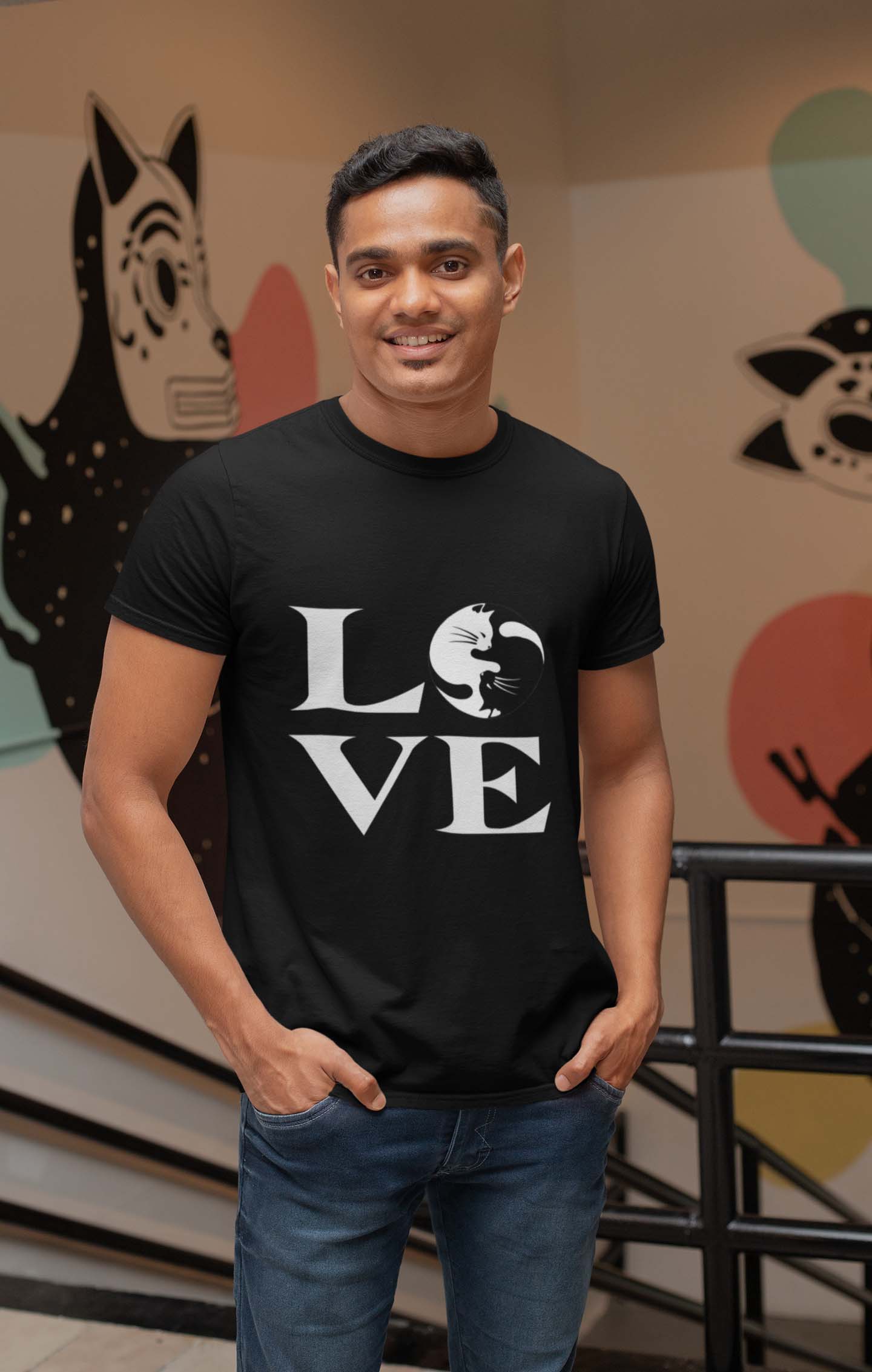Yin Yang Love Cat T shirt for Men and women