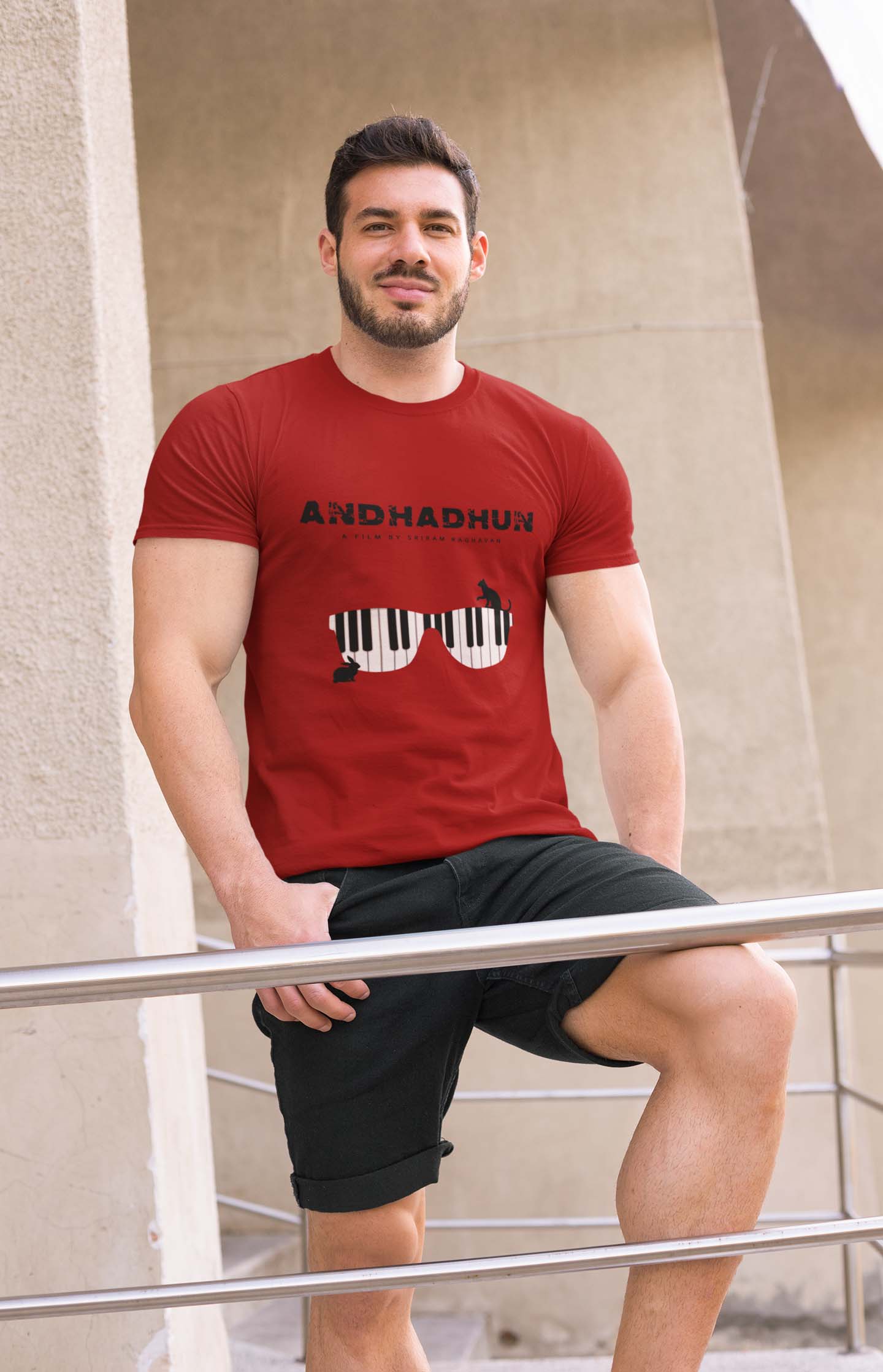 Andhadhun Printed T shirt Dark Red