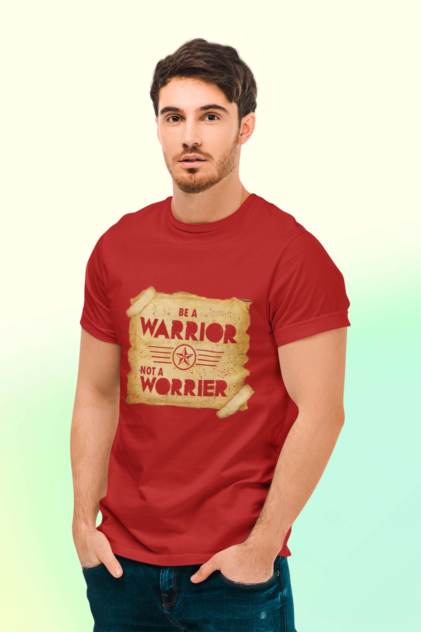 Warrior Printed T shirt in Dark Red