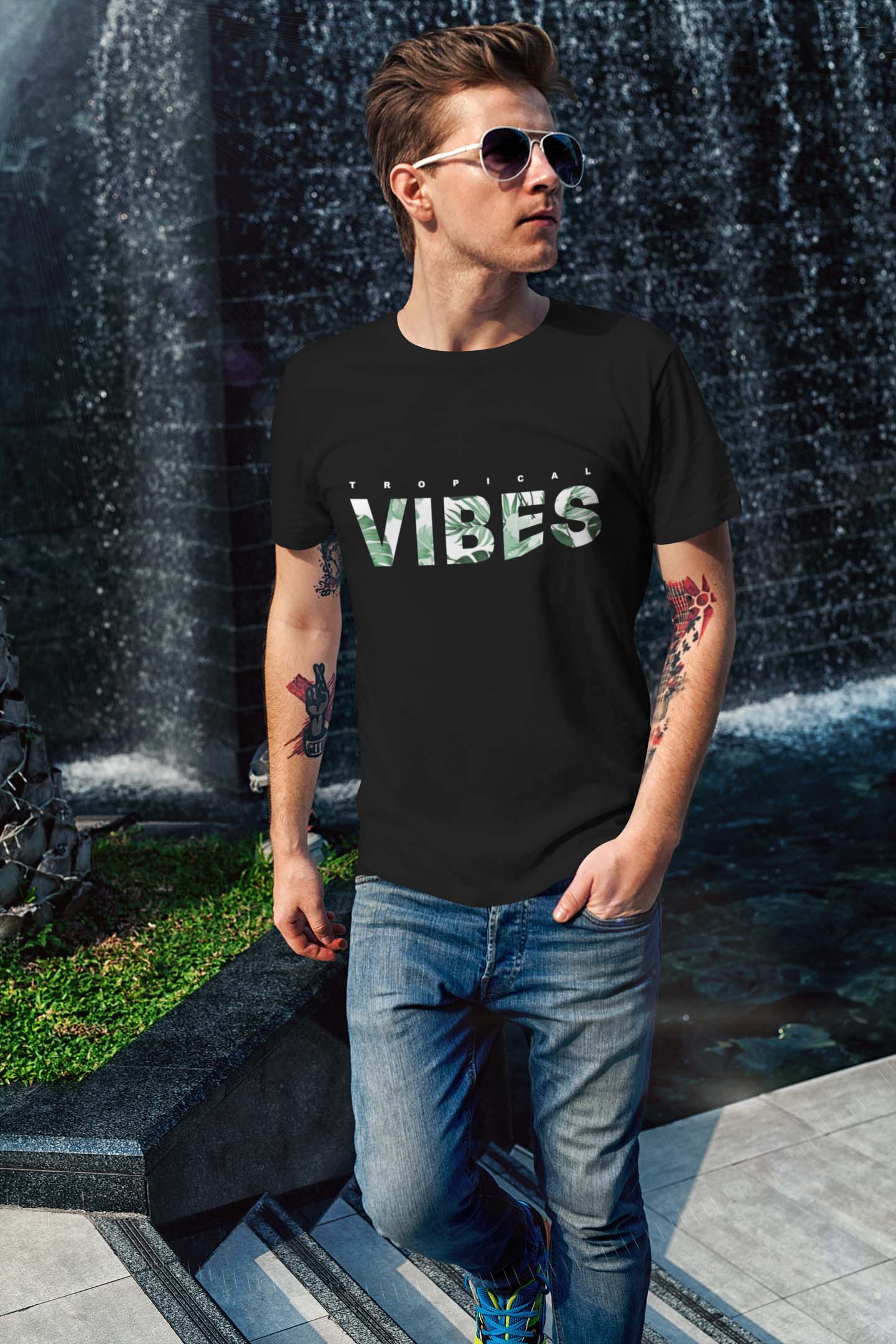 Tropical Vibes Printed T shirt in Black