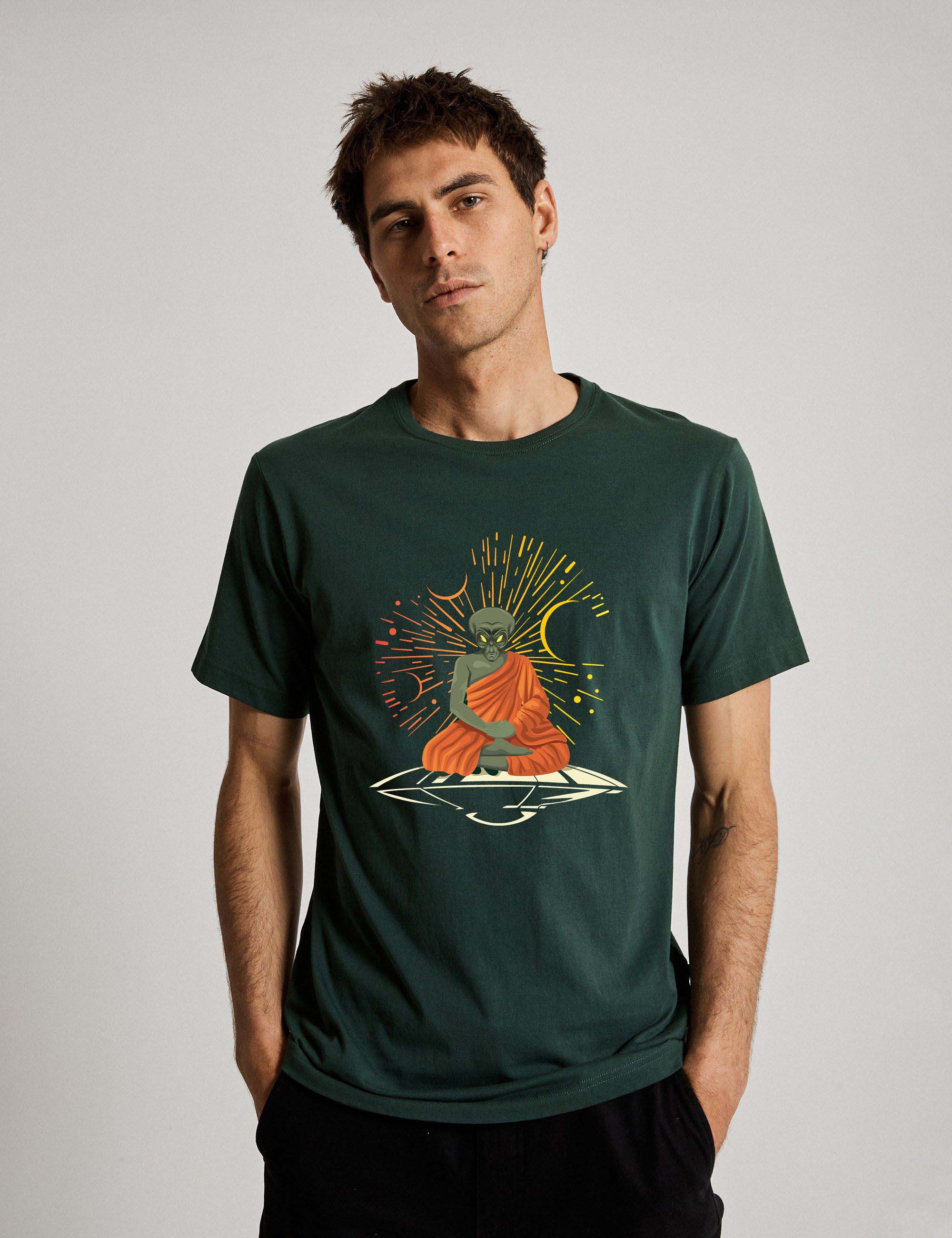 Alien Monk Printed T shirt Bottle Green
