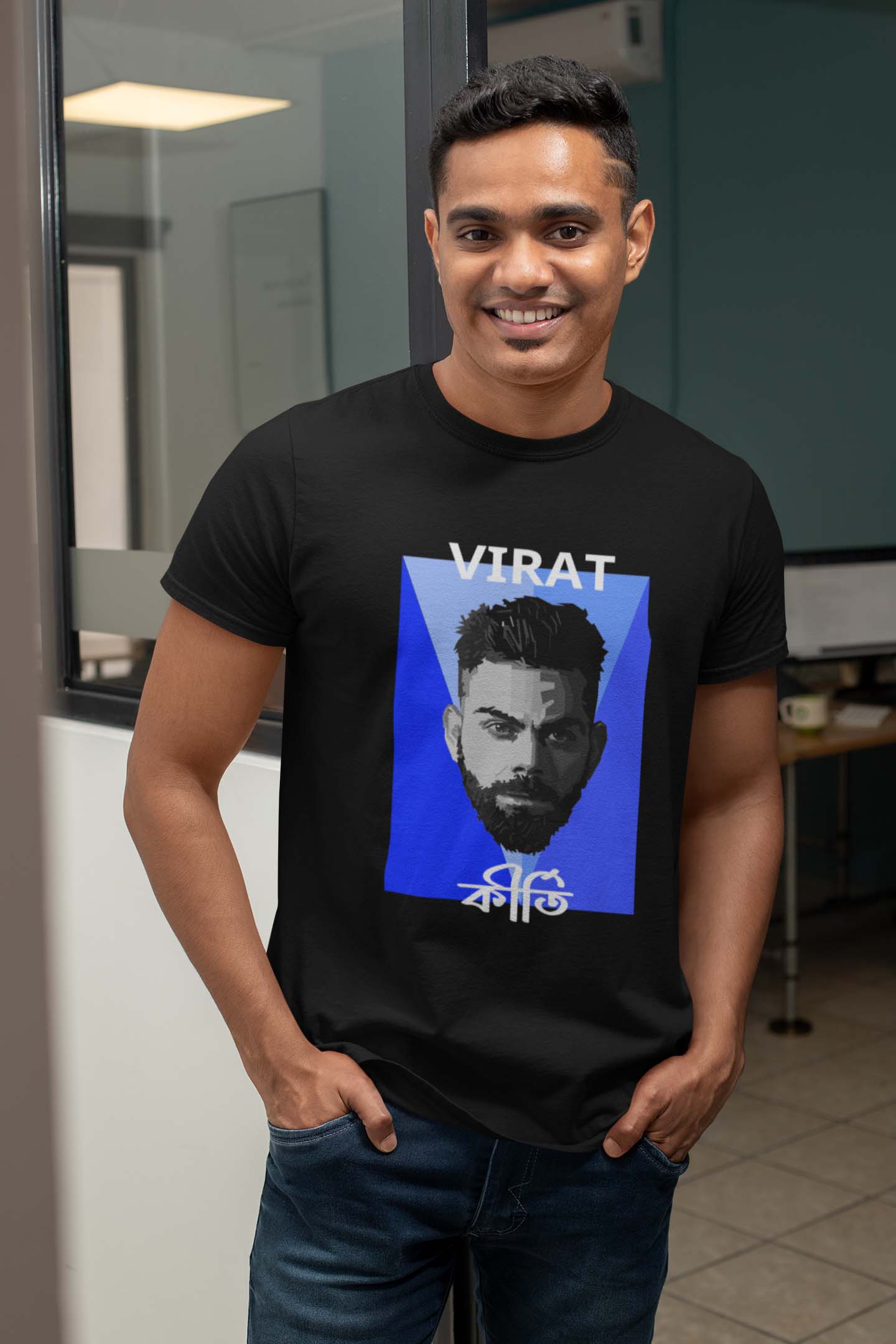 Virat Kohli Graphic T Shirt Black - Bengali - Captioned