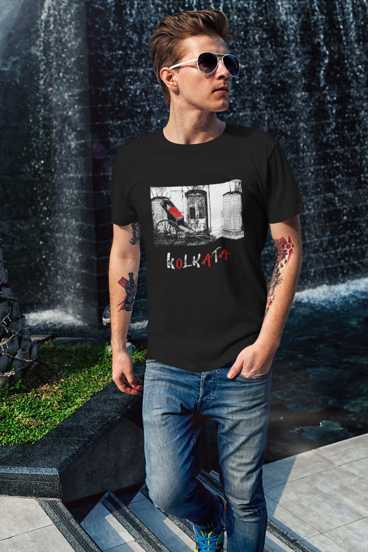Vintage Kolkata Graphic T Shirt - Black