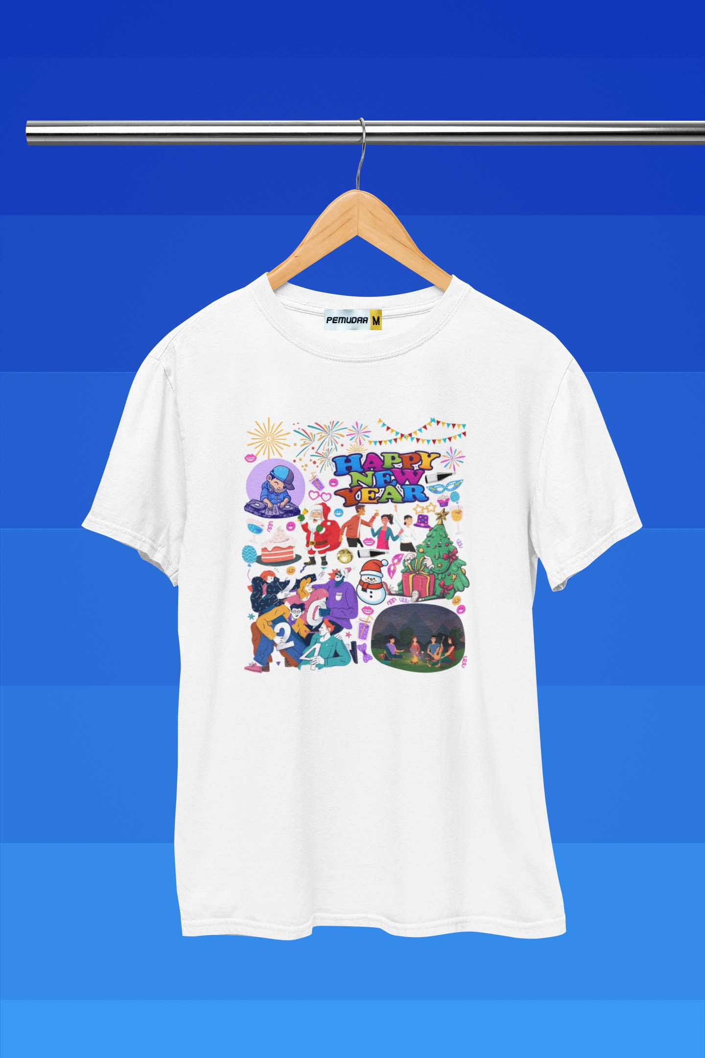 Happy New Year Doodle T Shirt White