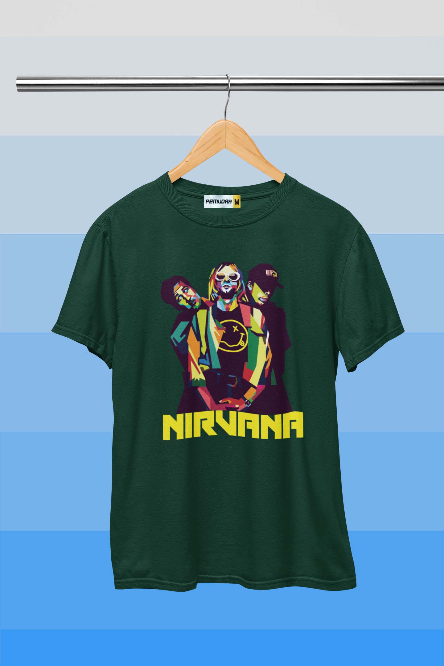 Men Nirvana Rock Band Printed T Shirt - Bottle Green