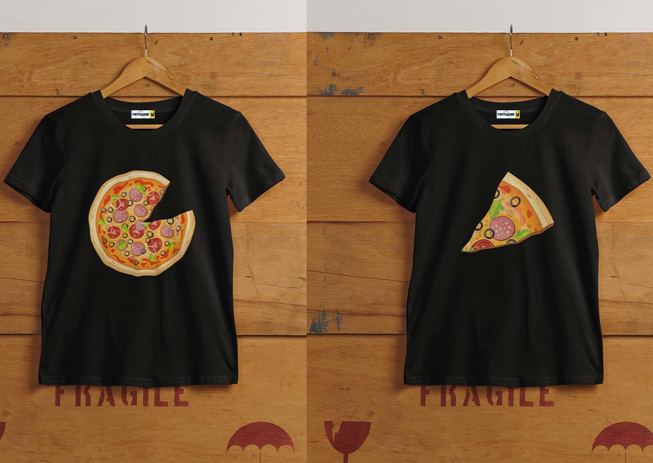 Pizza slice couple T Shirt black